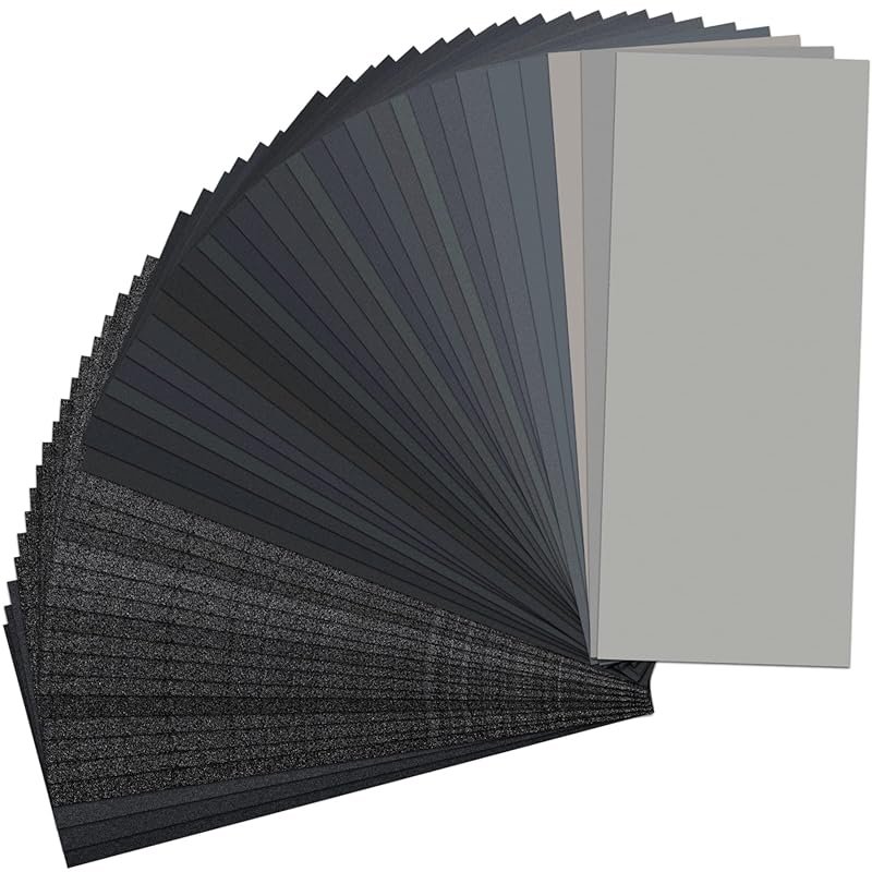 48-Piece Wet Dry Sandpaper Set 120-5000 Grit 9x3.6 Inch Sheets for Aut