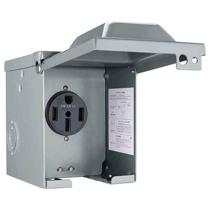 Durable 50 Amp RV Power Outlet Box: Weatherproof and Lockable for Safe