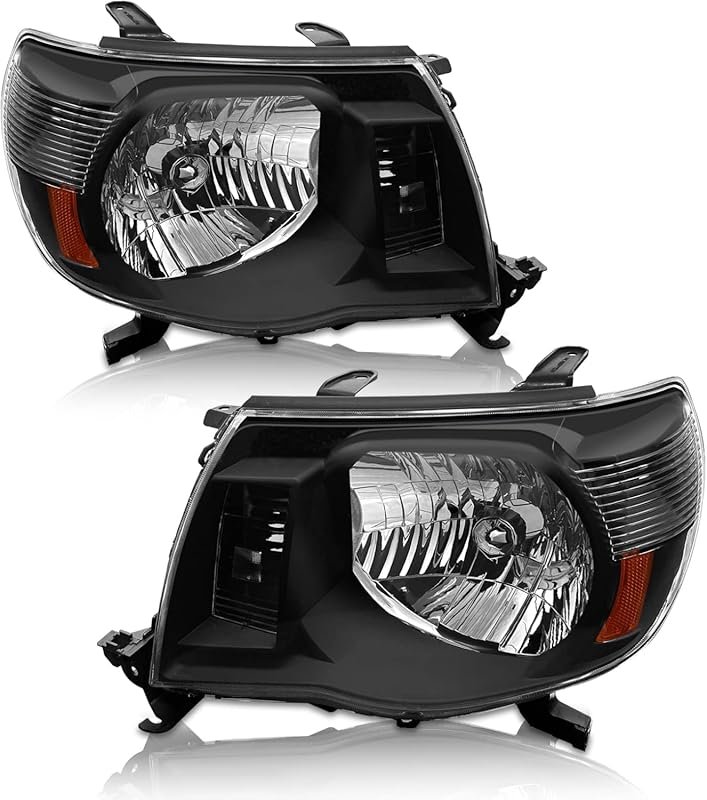Headlight assembly for 2005-2011 Toyota Tacoma with black housing and 