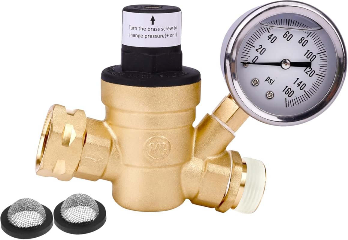 RV Water Pressure Regulator with Gauge and 3/4