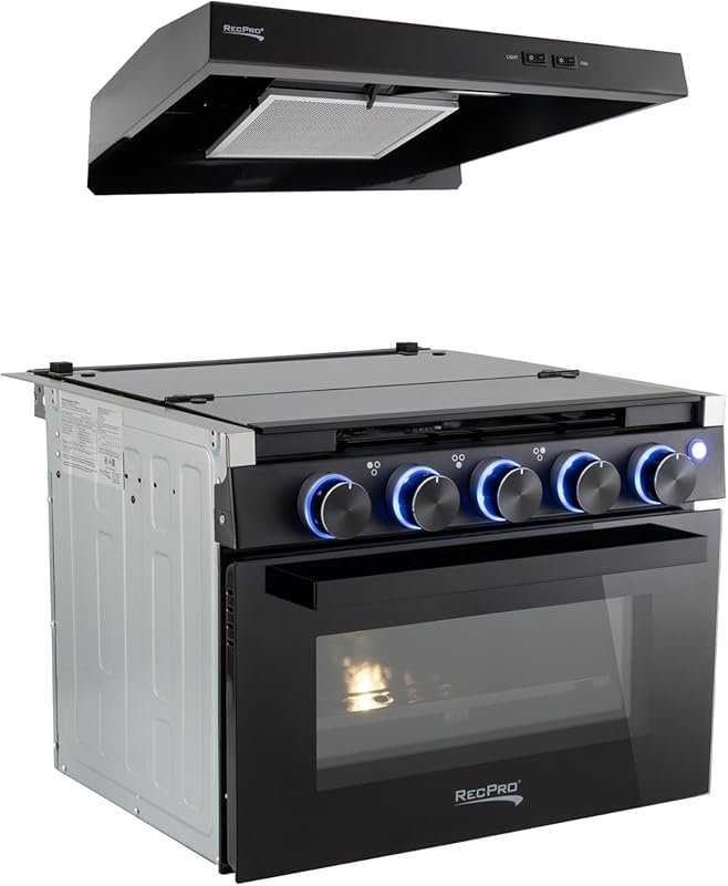 RecPro RV Stove with 21x17 Inch Cooktop, Three Burners, and 1.8 Cu. Ft