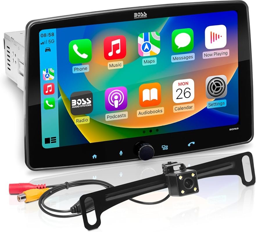 BOSS Audio BCPA9RC 9-Inch Single Din Car Stereo with Apple CarPlay and
