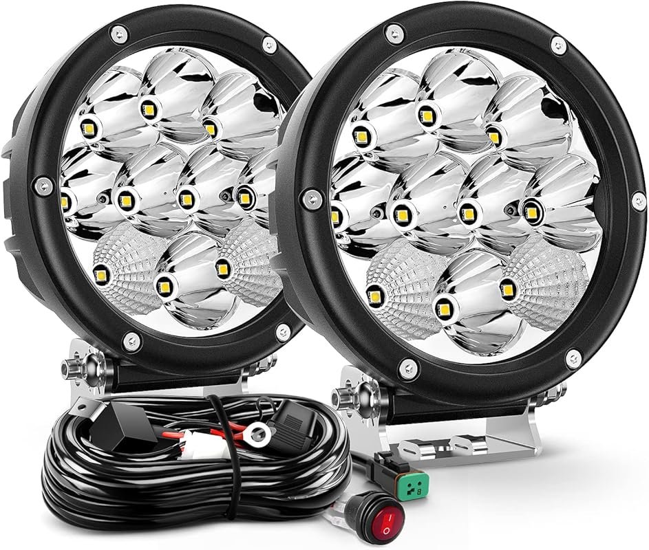 Nilight 5.7 Inch Round 50W LED Driving Light w/ 16AWG DT Connector Wir