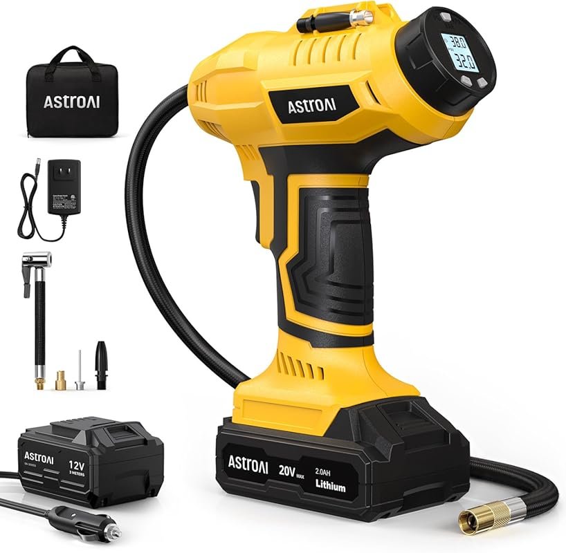 AstroAI Cordless Tire Inflator Air Compressor 20V Battery 160 PSI 12V 