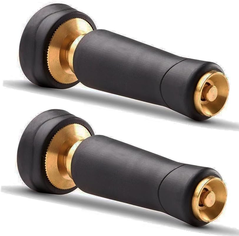 Brass Garden Hose Nozzle with Adjustable Twist Spray and Shut-Off Valv