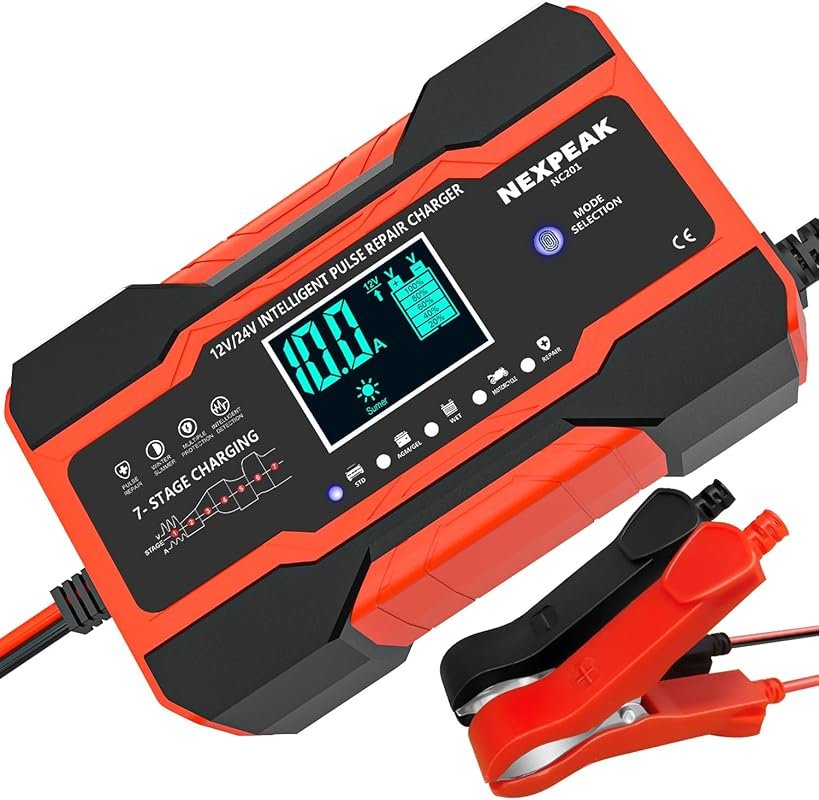 NEXPEAK NC201 10-Amp Battery Charger with Temperature Compensation for