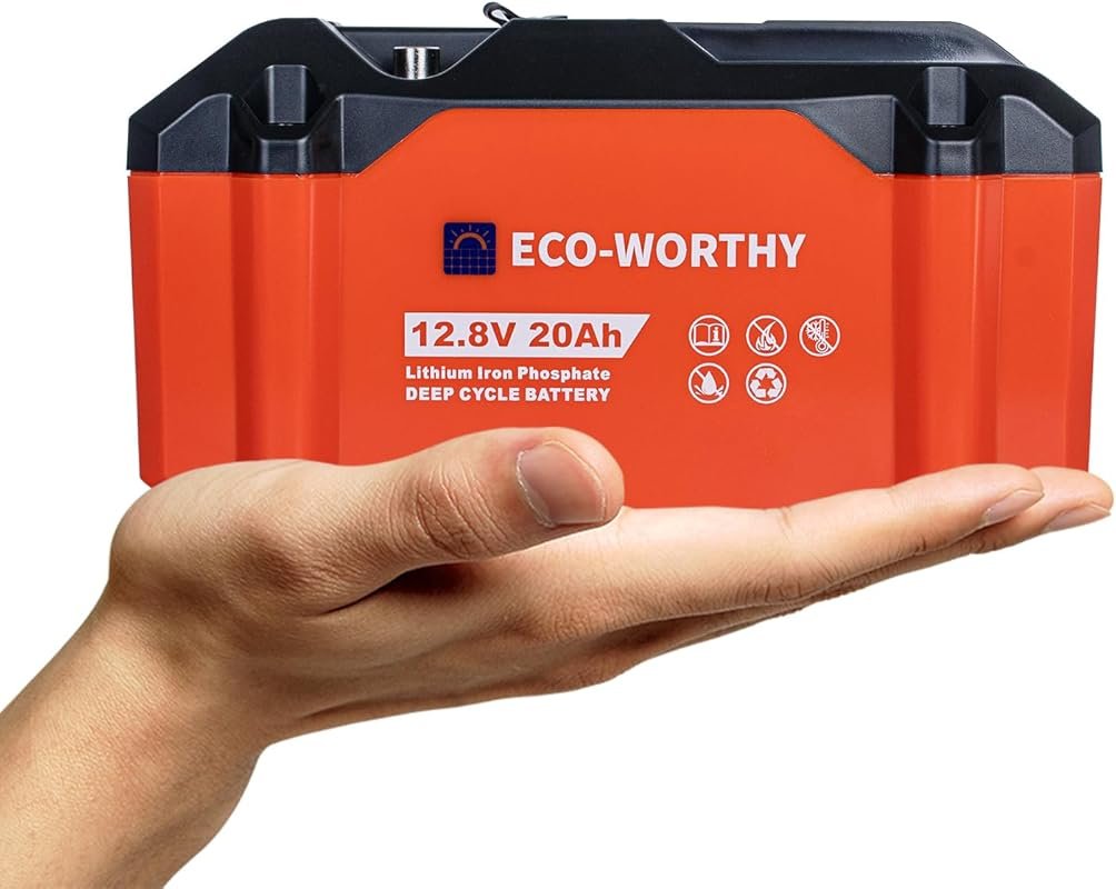 ECO-WORTHY Portable 12V Lithium Battery, 12.8V 20Ah Lithium Iron Phosp