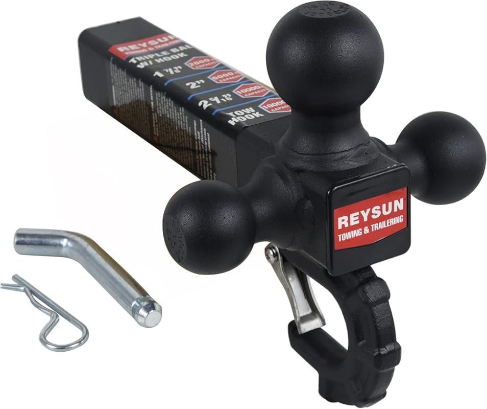 Patented Forged Trailer Hitch Tri-Ball Hitch with Hook: 3 Sizes in 1 T