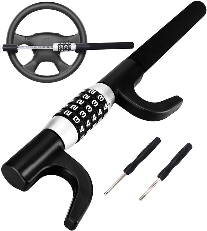 Tevlaphee Steering Wheel Lock, Car Lock Anti Theft Keyless Extendable 