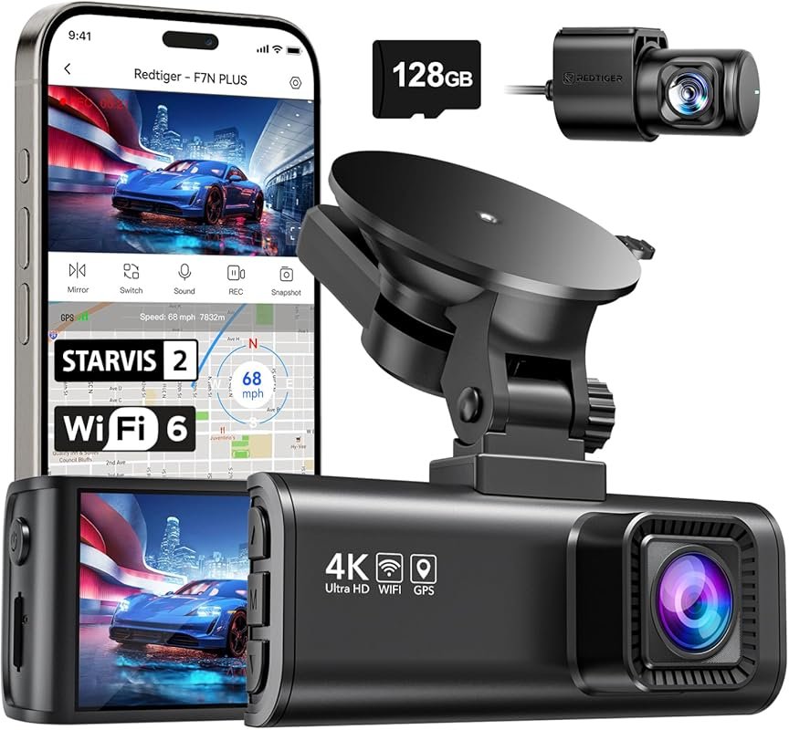 REDTIGER 4K Dash Cam with STARVIS 2 Sensor, 5.8GHz WiFi, GPS, and 24H 