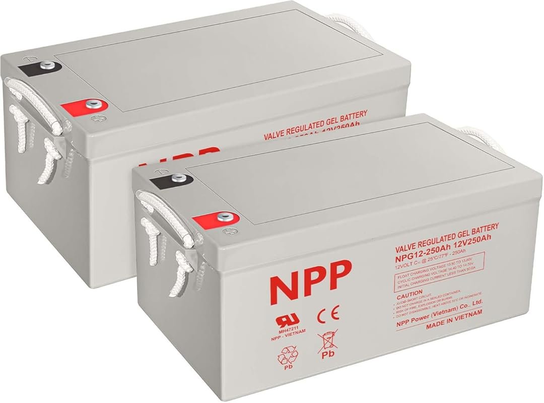Pair of 12V 250Ah AGM Deep Cycle Golf Cart Batteries, Sealed Gel Type
