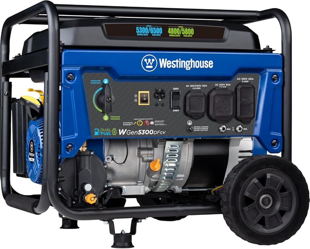Westinghouse 6500 Watt Dual Fuel Home Backup Portable Generator, Trans