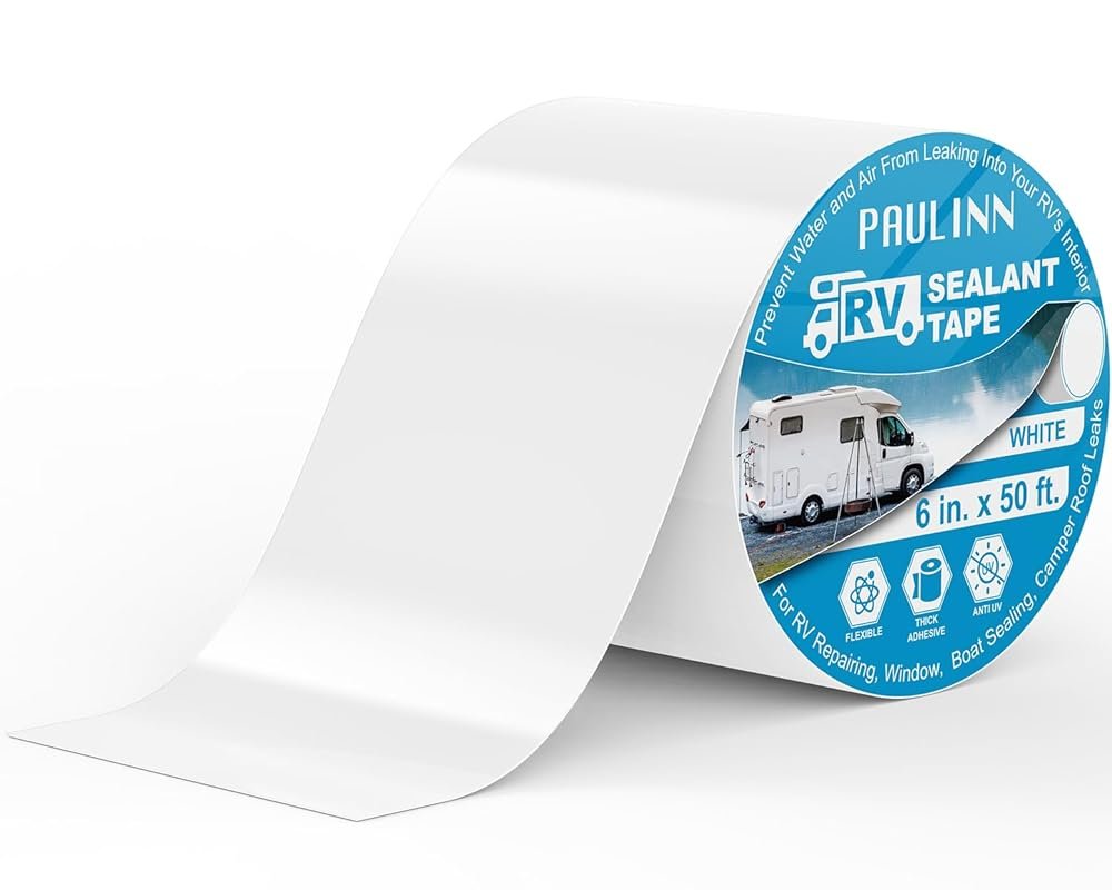 PAULINN 6x50 ft Natural White RV Roof Sealant Tape - UV Weatherproof f