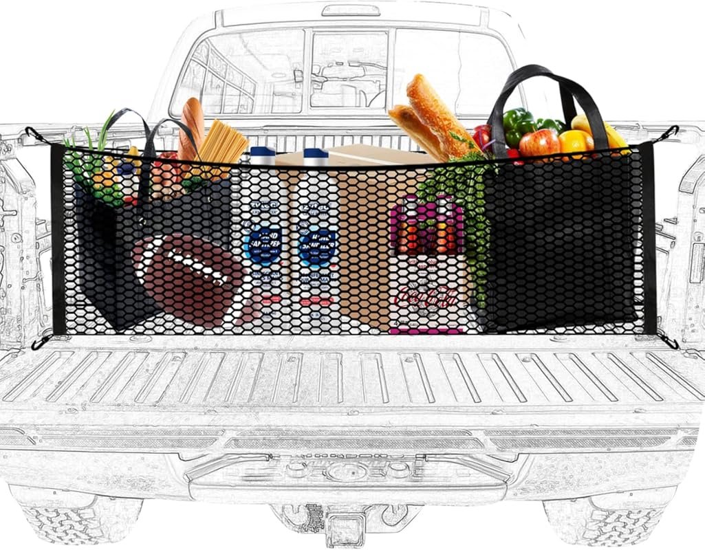 Cargo Net for Pickup Truck Bed with Hooks, Elastic Mesh for Storage an