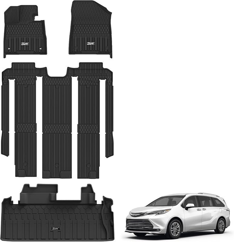3W TPE Floor Mats and Trunk Liner for Toyota Sienna 2021–2026 (7-Seat