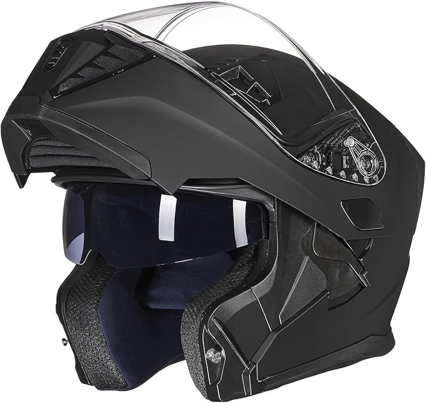 Modular Full Face Motorcycle Helmet with Flip-Up Design, Dual Visor, and Optional LED Tail Light