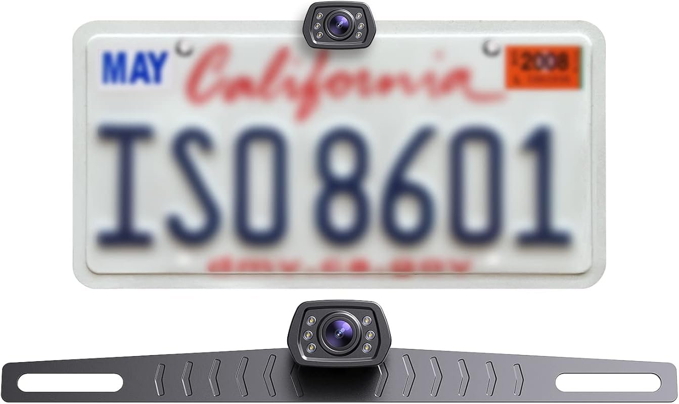 Licence Plate Backup Camera with 6 Auto LED Lights, Night Vision, and 
