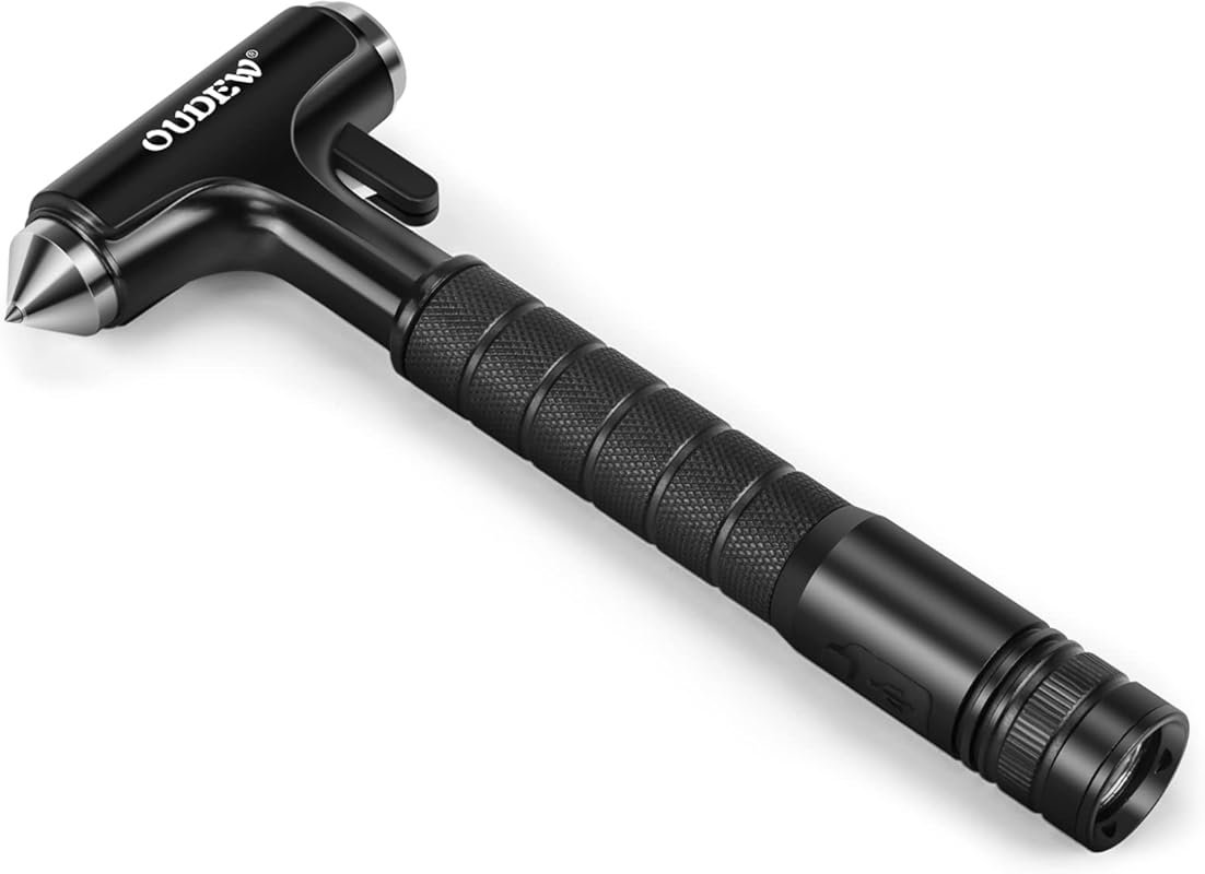Car Safety Hammer with Metal Window Breaker, Seat Belt Cutter, and Lig