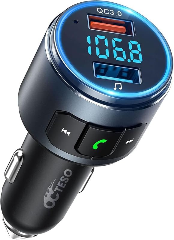 FM Bluetooth transmitter with QC3.0 and LED backlit display for wirele