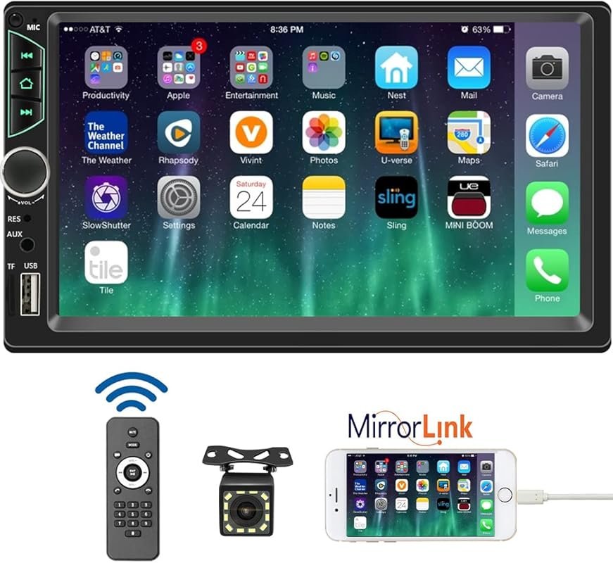 7-Inch Double DIN Car Stereo with Backup Camera, Mirror Link, Bluetoot