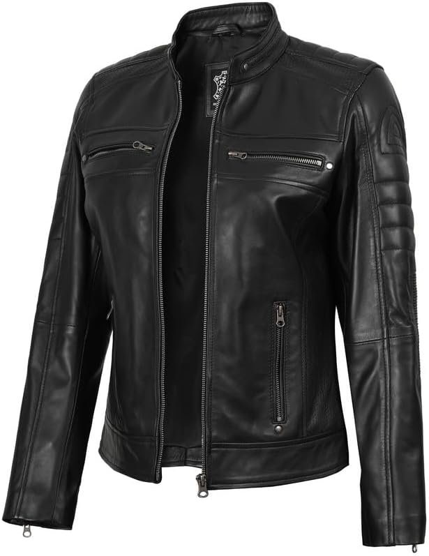Blingsoul Cafe Racer Leather Jacket Womens - Real Lambskin Leather Jac