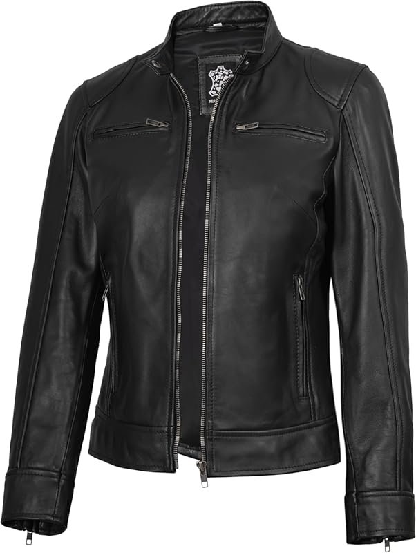 Blingsoul Real Leather Jacket Women - Cafe Racer Style Womens Leather