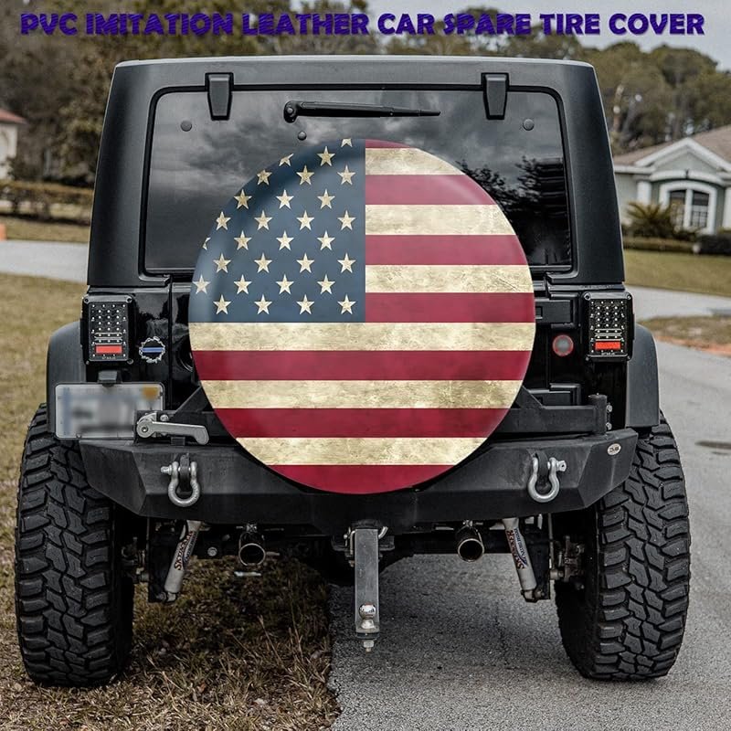 Retro American Flag Spare Tire Cover for RVs Trucks and SUVs with Wate