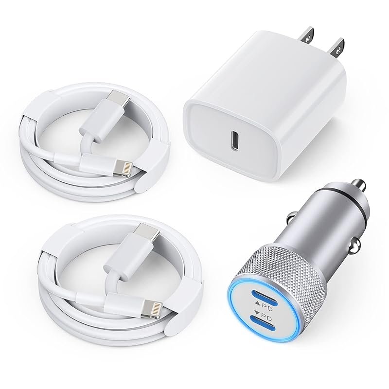 Dual Port 40W USB C Fast Car Charger with 20W PD Plug & 2 Lightning Ca