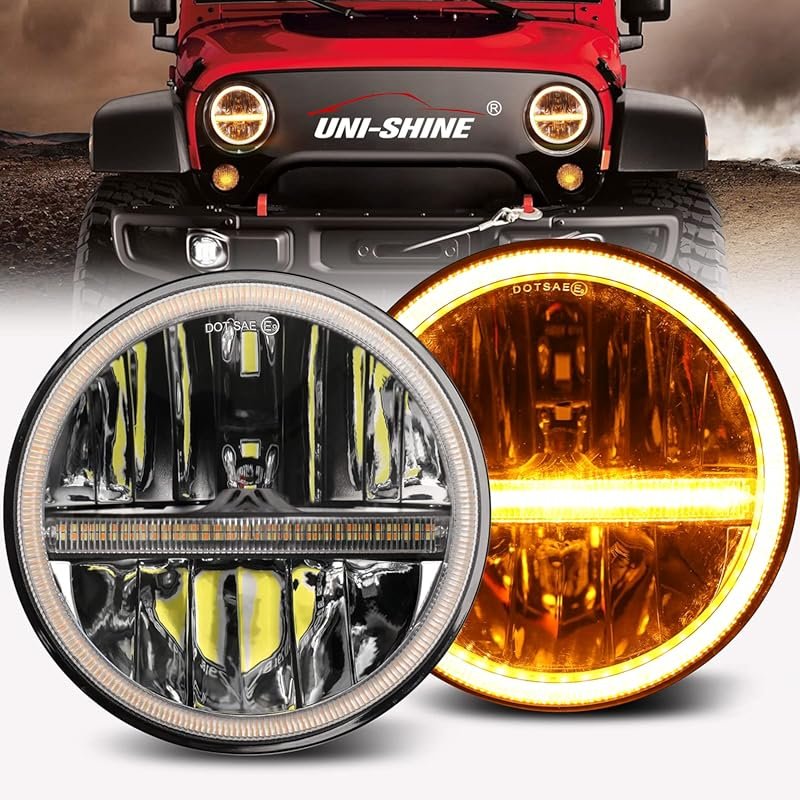 UNI-SHINE 7-Inch Round LED Headlights with White Halo and Amber Turn S