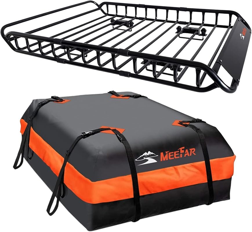 MeeFar Roof Rack Basket with 15 Cubic Feet Waterproof Bag, Cargo Net,