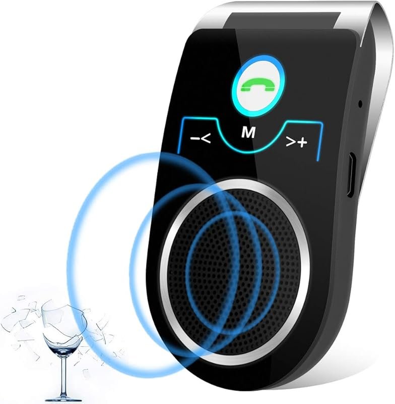 Bluetooth 5.0 Hands-Free Car Speakerphone with Visor Clip and Dual Pho