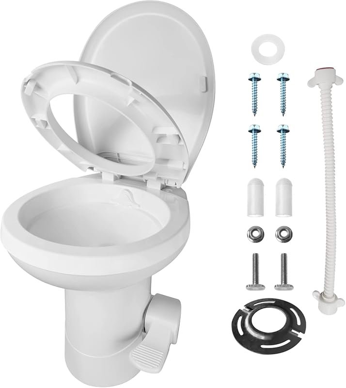 Mupera RV Toilet with Gravity Pedal Flush, T-Style Outlets, and a Slow