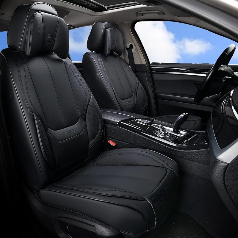 Coverado 5-Piece Waterproof Nappa Leather Car Seat Covers with Head Pi