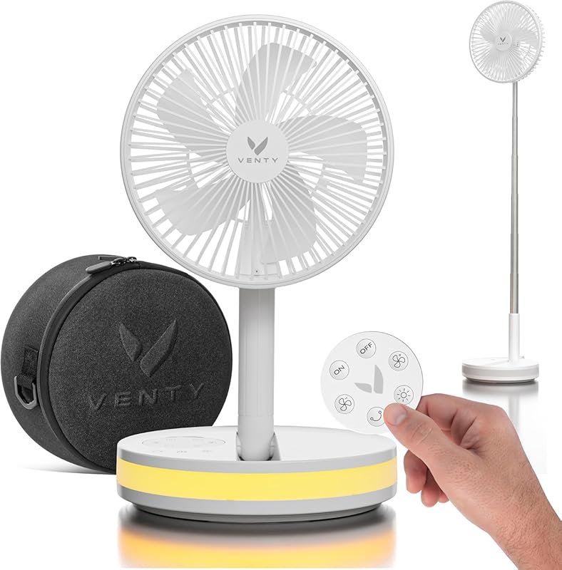 VENTY Portable Fan with 4 Speeds LED Light and Remote Control for RV T