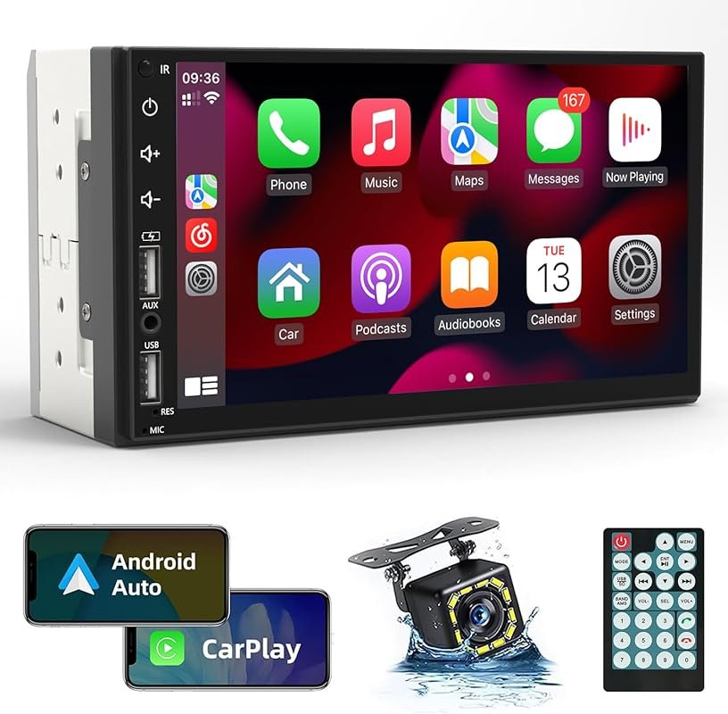 Double Din Car Stereo with CarPlay and Android Auto, 7-Inch HD Touchsc