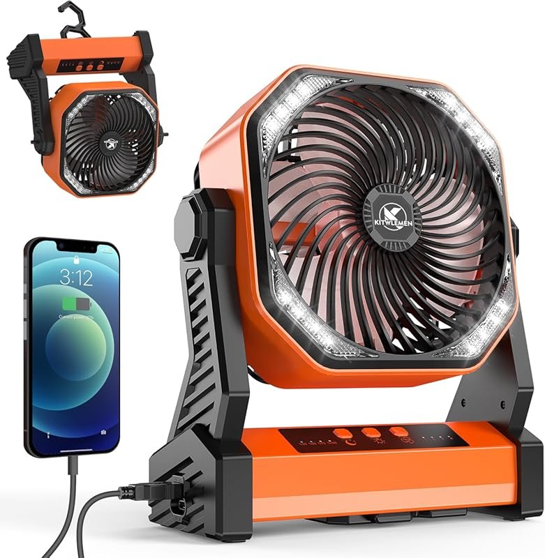 KITWLEMEN 20000mAh Camping Fan with 58-Hour Cooling Bright Light and H