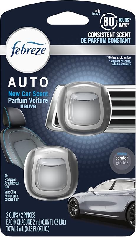 Febreze Car Vent Clip Air Freshener with New Car Scent and 30-Day Fres