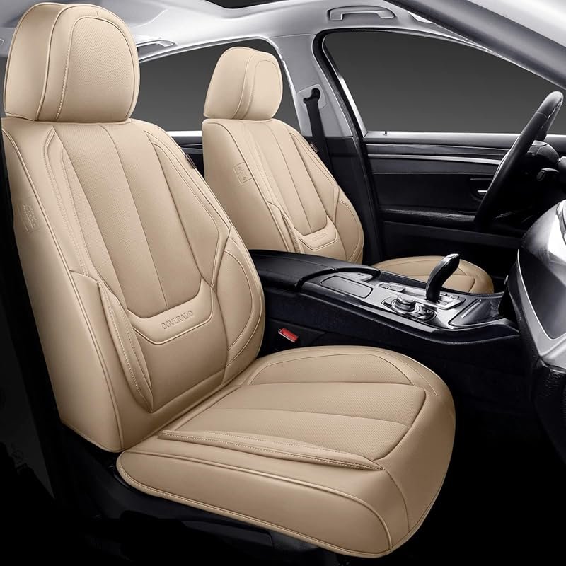 Coverado Full Set Beige Leather Car Seat Covers – Waterproof, Universa