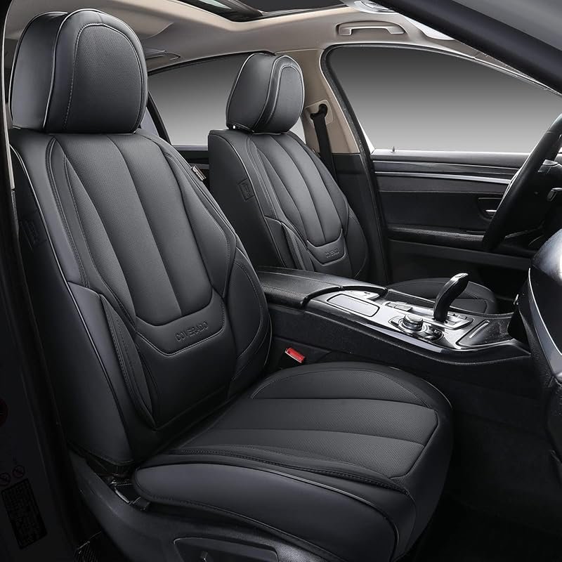 Coverado Full Set Black Car Seat Covers – Waterproof Nappa Leather, 5-