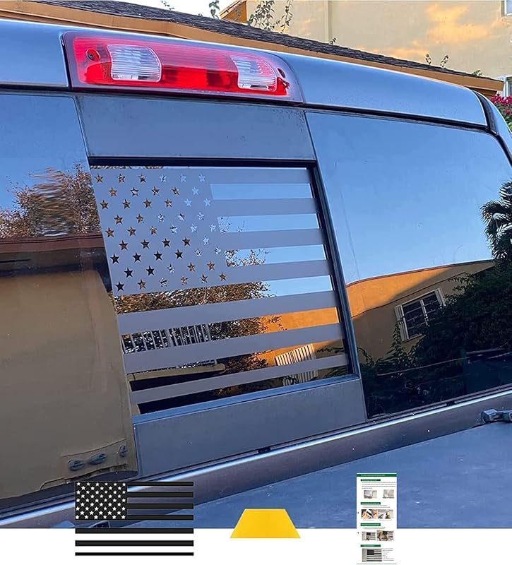 Matte Black American Flag Decal for Toyota Tacoma Back Sliding Window 