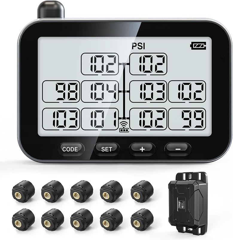 GUTA Trailer TPMS with 10 Sensors, Signal Booster, and Power-Saving Di