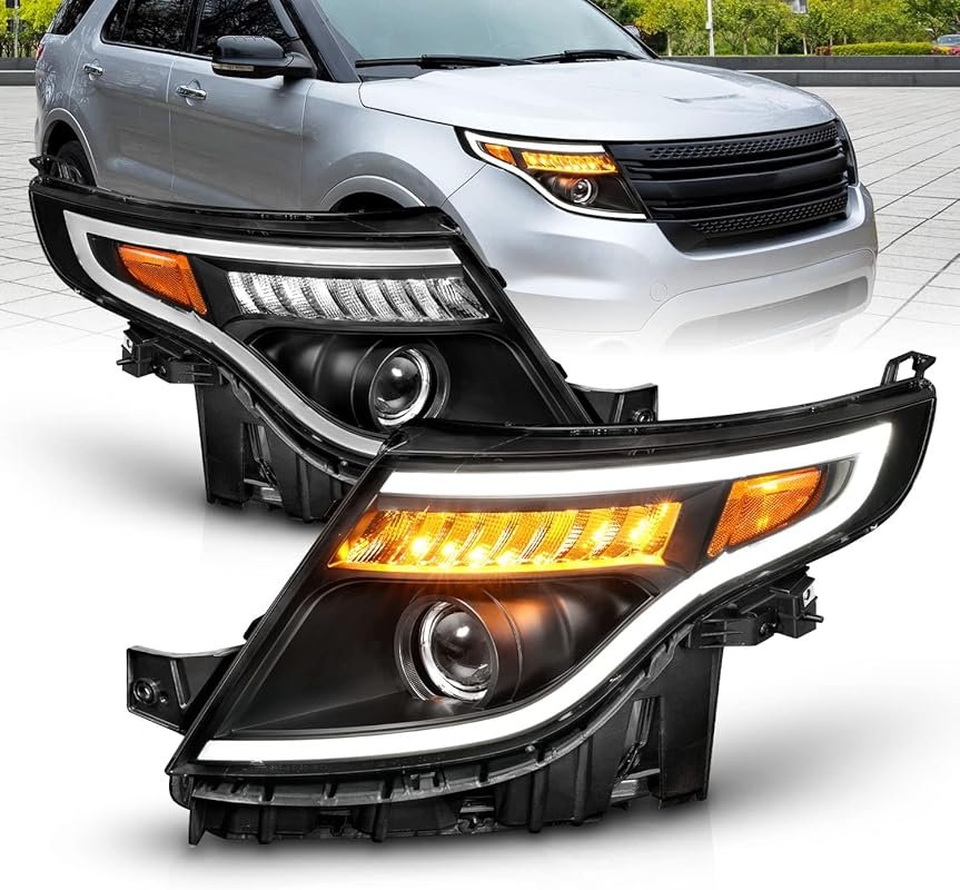AmeriLite LED Tube Signal Projector Headlights for 2011-2015 Ford Expl
