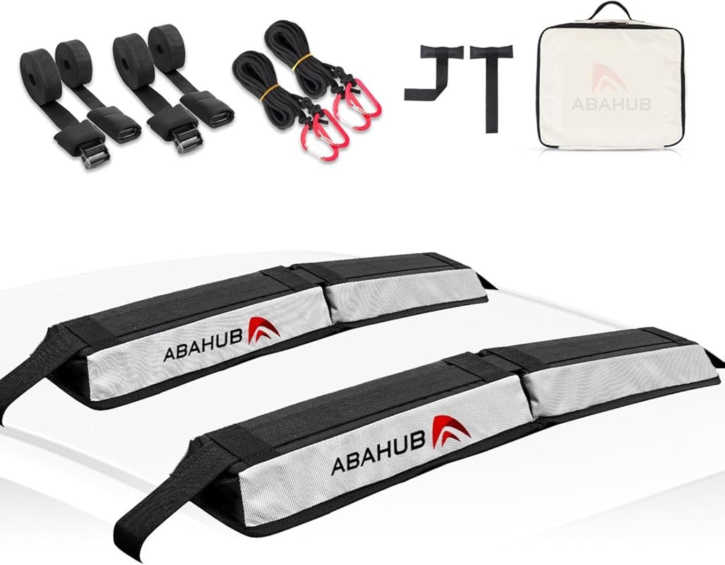Abahub Soft Roof Rack Pads with 2 Tie Down Straps, 2 Tie Down Ropes, 2