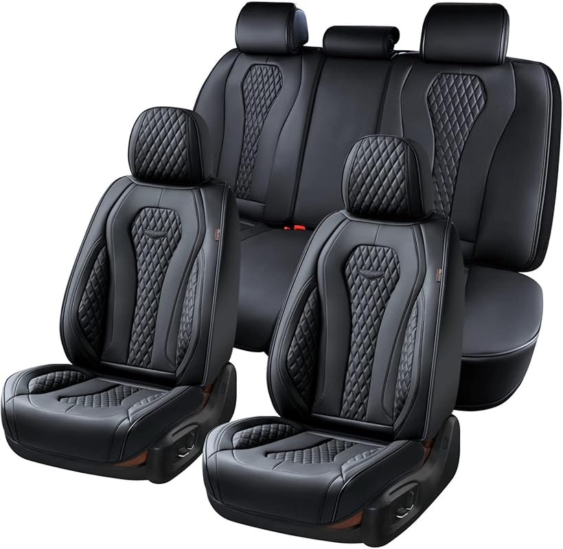 Full set black leather seat covers, waterproof front and rear seat pro