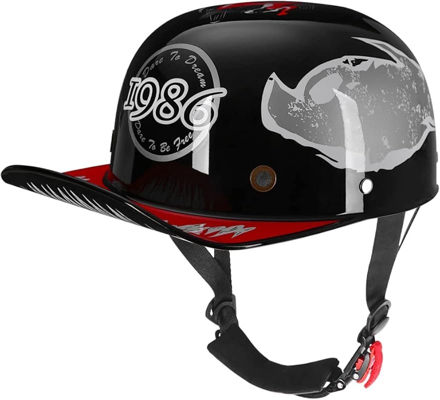 Retro Baseball Cap Style Motorcycle Helmet for Unisex Adult Riders wit