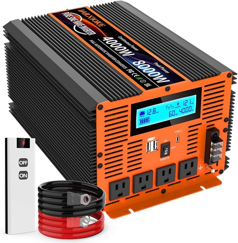 4000W Pure Sine Wave Power Inverter 12V DC to 110V/120V AC with Type-C