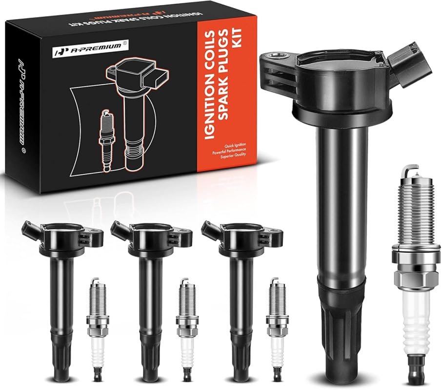 A-Premium 4-Pack Ignition Coil and Iridium Spark Plugs for Toyot