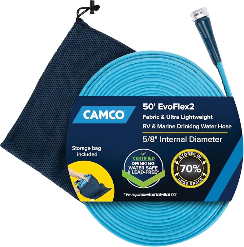Camco EvoFlex2 50-ft Drinking Water Hose - RV Drinking Water Hose Rein
