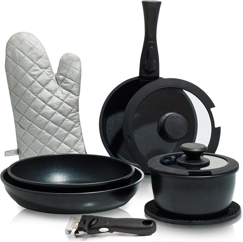 Moss & Stone 10-Piece Non-Stick Cookware Set with Detachable Handles f