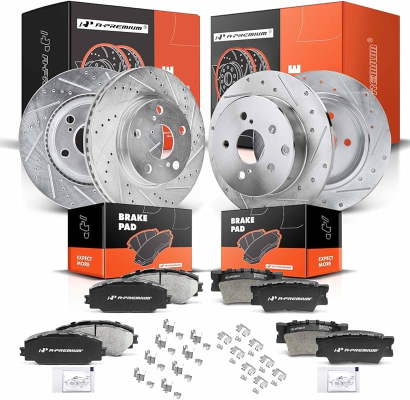 A-Premium Front and Rear Drilled and Slotted Disc Brake Rotors + Ceram